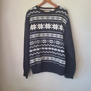 Weatherproof Vintage Mens‎ Fair Isle Snowflake No Pullover Sweater Black Size XL